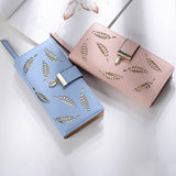 Kukombo 2022 Fashion Women Wallet Long Portfel Gold Hollow Leaves Pouch Cute Leather Handbag for Women Coin Purse Card Holders Clutch