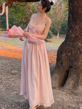 Kukombo Floral Vintage Elegant Strap Dress Women Lace France Sexy Evening Party Long Dresses Pink Sweet Princess Fairy Dress Summer 2022