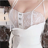 Kukombo  Sexy Dress Summer 2022 Women's New Korean Lace Double Ring Belt Irregular Suspenders Slimp A-line Dress