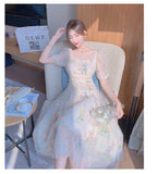 Kukombo Sweet Mesh Lace Fairy Dress Summer Woman Puff Sleeve Embroidery Floral Elegant Romantic Princess Dresses For Party Night Vestido
