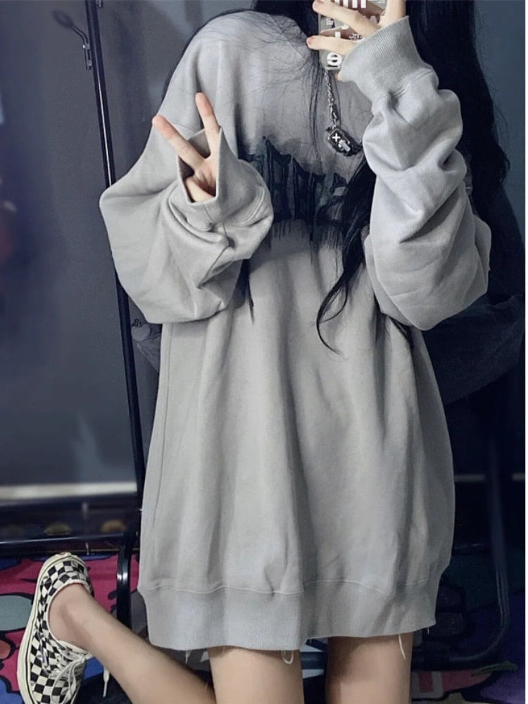 Thanksgiving Gift Y2K Vintage Letter Print Hoodies Women Harajuku Grunge Graphic Sweatshirts Loose Casual O-Neck All-Match Pullover Tops