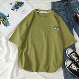 Kukombo T-Shirts Women Short Sleeve Tees O-Neck Embroidery All-Match Basic Fashion Unisex Teenagers Leisure Soft Summer Simple Clothes