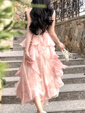 Kukombo Midi Halter Dress Women Elegant Summer 2023 New Sleeveless Fashion Evening Party Ladies Vestidos Vintage French Female Clothes