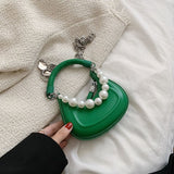 Kukombo Back To College 2024 Kawaii Tote PU Leather Half Moon Armpit Bag With Pearl Short Handle Women's Designer Handbag Luxury Shoulder Crossbody Bag