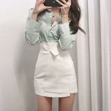 Kukombo  Casual Women's White Irregular A-line Hip Skirt High Waist Slim Solid Short Above Knee Mini Skirt Trendy Sweet Preppy Style XL