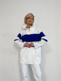 Kukombo Knitted Striped Sweater Long Sleeve Tops Jumper Zip Up Turtleneck Pullover Knitwear Oversized Knit Long Sweaters For Women 2023