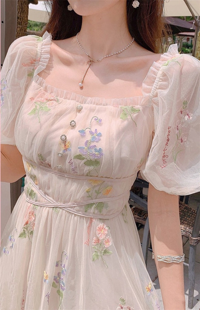 Kukombo Back to school outfit Chic Vintage Mesh Lace Fairy Dress Summe