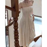 Kukombo Spaghetti Strap Elegant Casual Midi Women Summer Dress Sleeveless Vintage A-Line Party Vestidos Femme Fashion Robe Clothes