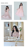 Kukombo Elegant Evening Party Midi Dress Women Bubble Sleeve French Vintage Sweet Dress Female Pink Korean Style Fairy Dress Autumn