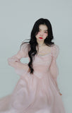 Kukombo Elegant Evening Party Midi Dress Women Bubble Sleeve French Vintage Sweet Dress Female Pink Korean Style Fairy Dress Autumn