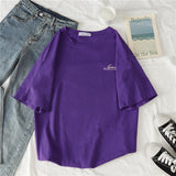 Kukombo T-Shirts Women Short Sleeve Tees O-Neck Embroidery All-Match Basic Fashion Unisex Teenagers Leisure Soft Summer Simple Clothes