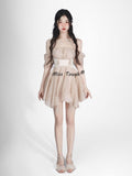 Kukombo Summer Designer Kawaii Dress Women Solid Elegant Strap Sweet Dress Female Korean Fashion Irregular Retro Party Mini Dress