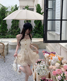 Kukombo Sweet Fairy Corset Mini Dress Women Casual Lace Strapless Dress Even Party Office Lady Elegant One Piece Dress Korea Summer