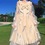 Kukombo Hstar Women Bow Japanese Lolita Sweet Dress Pink  Blue Op Harajuku Fairy Mesh Dress Alice In Wondeland Long Sleeves Vestidos