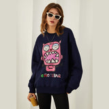 Kukombo Black White Cute Demon Harajuku Sweatshirt Korean Style Streetwear Vintage Oversize Fleece Winter Warm Crewneck Sweatshirt Women