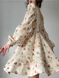Kukombo Beach Style Elegant Floral Midi Sundress Woman Long Sleeve Y2k Mini Dress Party Casual Korean Fashion Dress Chiffon 2023 Summer