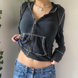 Black Friday Sales Harajuku Vintage Zip Up Hoodies 90S Aesthetics Y2K Sweatshirts With Pockets E-Girls Dark Academia Grunge Coat Crop Top