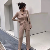 Kukombo Sexy Knitted 2 Piece Sets Women Outifits Casual Streetwear Tracksuit Cardigans Wide Leg Pants Suit Knit Two Piece Set Women 2023