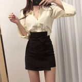 Kukombo  Casual Women's White Irregular A-line Hip Skirt High Waist Slim Solid Short Above Knee Mini Skirt Trendy Sweet Preppy Style XL