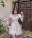 Kukombo Niggeey Vintage Elegant Mesh Lolita Dress Y2k Aesthetic Women Puff Sleeve Princess Fairy Party Dresses One Piece Dress Korean
