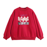 Kukombo Fleece Pullover Crewneck Sweatshirt Women Oversized Vintage Outfit Korean Style 90S Streetwear Winter Autumn Red Hoodie Women
