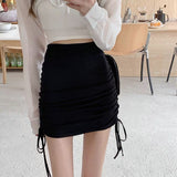 Kukombo  Fashion Women Ladies Skirt Spring Autumn Solid Color Sexy Clubwear Mini Skirt High Waist Lace-Up Pencil Cross Skirt For Women