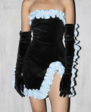 Kukombo Long Puff Sleeve Off Shoulder Autumn Winter Elegant Evening Party White Black Mini Dress Women Kawaii Dresses