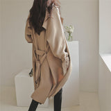 Thanksgiving Gift Ailegogo New Autumn Winter Women Double Breasted Long Trench Coat With Belt Casual Female Khaki Fashion Windbreaker Outwear