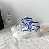 Kukombo Graduation Gift Big Sale  High Platform Flat Canvas Blue Women's 2022 Spring New Casual White Vulcanize Shoes Sneakers Running Harajuku Rubber