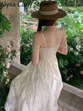 Kukombo Sexy Elegant Fairy Strap Dress Women Sweet Floral Vintage Party Midi Dress Female Summer 2022 Backless Beach Korean Casual Dress