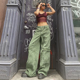 Kukombo Low Rise Y2k Jeans 2000S Streetwear Women Denim Pants Green Khaki Baggy Cargo Pants Vintage Clothes P77-ED68