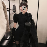 Graduation Gift Big Sale 2023 Knitted Bodycon Dress Sexy Puff Sleeve Sweater Mini Dress Women Evening Party One Piece Dress Korean Spring Clothing Chic