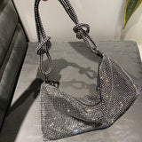 Kukombo  Handle Rhinestones Evening Clutch Bag silver Shiny Crystal Dinner Party Wedding Purses and Handbag Luxury Designer Shoulder Bag