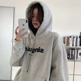 Black Friday Sales Grey Hoodie Women Plus Size Letter Print Sweatshirt Loose Street Lazy Style Casual Autumn And Winter Pullover