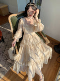 Kukombo Court Vintage Fairy Dress Women Sweet Ruffles High Waist Elegant Princess Dress Female Summer Casual Classy Party Dress New
