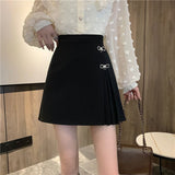 Kukombo  A-line Skirt Korean Version 2022 New Spring High-waisted Thin Anti-glare Pleated Skirt Bow-knot Design Sense Short Skirt Women
