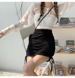 Kukombo  Fashion Women Ladies Skirt Spring Autumn Solid Color Sexy Clubwear Mini Skirt High Waist Lace-Up Pencil Cross Skirt For Women