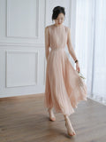 Kukombo New Summer Dress Fashion Temperament Romantic Elegant Solid Color Gentle And Sweet Pleated Skirt High Waist Women's Vest Dress