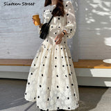 Kukombo 2022 Spring Dress Women Hook Flower High Waist Loose Bodycon Dress Female Lantern Sleeve O-Neck Elegant Woman Clothing Runway