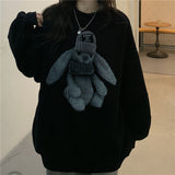 Black Friday Sales Harajuku Street Winter Sweatshirt Woman Kawaii Rabbit Pattern Warm Loose Pullover Stylish Casual Hip Hop Hoodie Streetwear