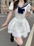 Kukombo Back to school outfit White Y2k Mini Dress Women Casual Sailor Collar Kawaii Clothing Lolita Evening Short Party Dress Elegant Vintage 2023 Summer