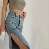 Cyber Monday Sales Summer Casual Y2k Pants Straight Leg High Slit High Waisted Streetwear Washed Jeans For Women 2022 Pantalones Vaqueros Mujer