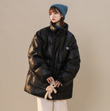 Kukombo 2023 New Women Parker Plus Size Neutral Leather Jacket Cotton Jacket Winter Outdoor Thickened Loose Casual Warm Coat