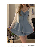 Kukombo Back to school outfit Summer Y2k Mini Dress Women Casual 2 Piece Dress Set Denim Blue Jean Dress Party Beach Style Korean Clothing Fashion Suits