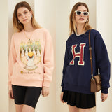 Kukombo Long Sleeve Korean Fashion Style Streetwear Oversized Winter Autumn Warm Fleece Graphic Pullover Crewneck Sweatshirt Women 2023