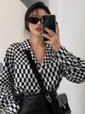 Thanksgiving Gift Korean Fashion Plaid Print Oversize Blouse Women Vintage Long Sleeve Shirt Tops Casual Outwear Checkered Female Clothes