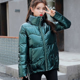 Thanksgiving Gift Ailegogo Autumn Winter Women Bright Color Stand Collar Cotton Jacket Casual Female Zipper Loose Bread Parka Chic Coat Outwear