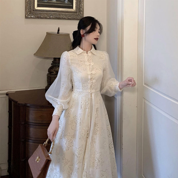 Kukombo French Vintage Palace White Maxi Fairy Dress Women Retro Later