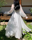 Kukombo  Elegant Maxi Dresses For Women White Off Shoulder Puff Long Sleeve Elastic High Waist Party Gown Ruffle Holiday Dress