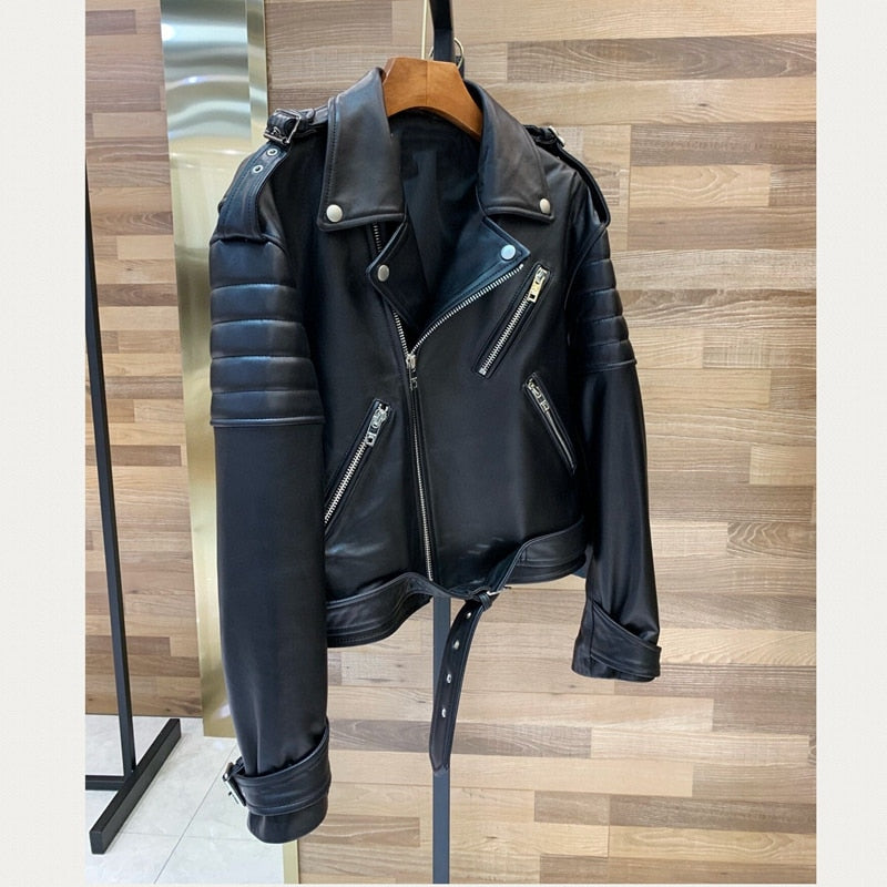 Black Friday Sales Natural Leather Women Lambskin Leather Jacket Long Sleeves 100% Sheepskin Leather Coat